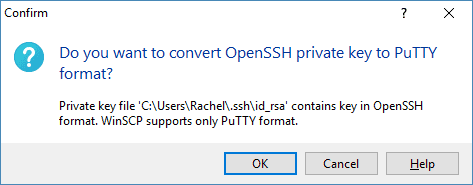 WinSCP unsupported key prompt to convert to PuTTY format