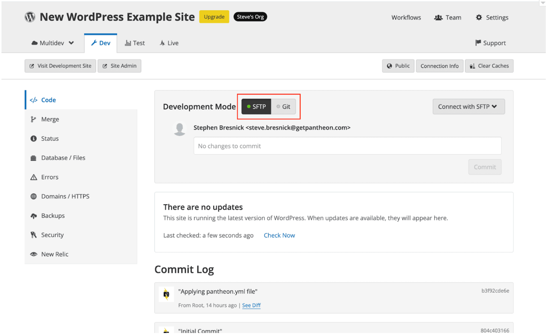 Switch to SFTP mode via the Pantheon Dashboard