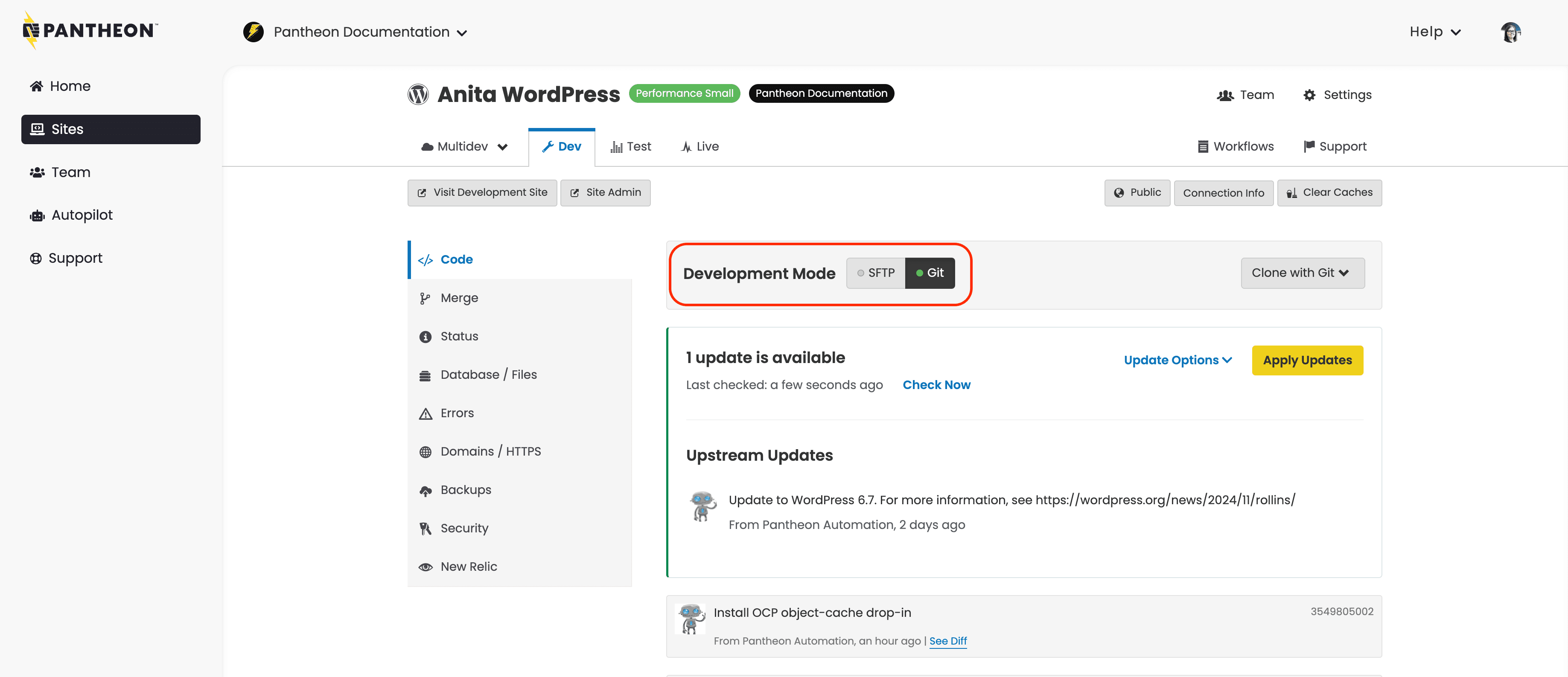 Connection Mode set to Git