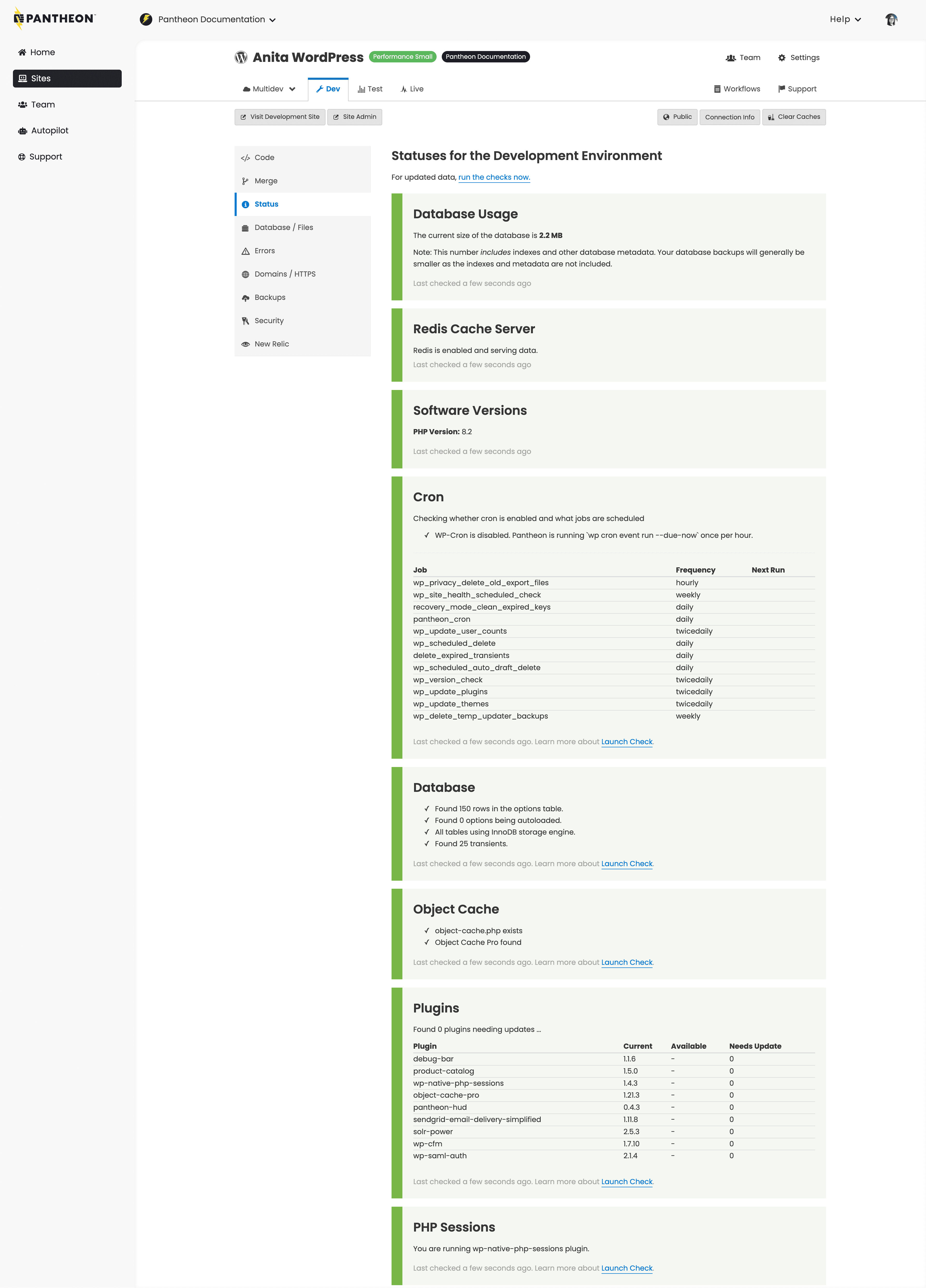 status tab on live environment
