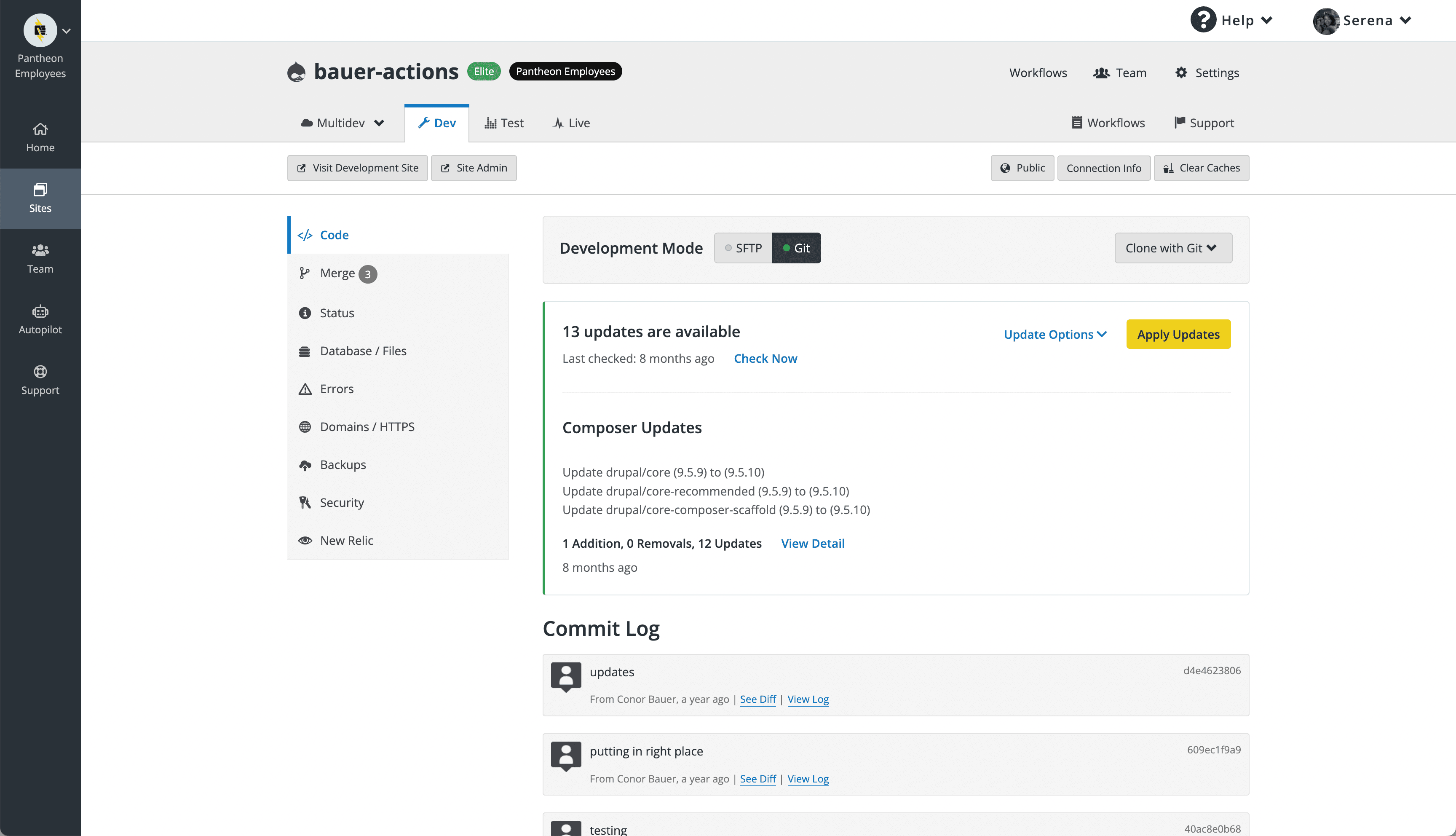 Access workflows tab from site dashboard