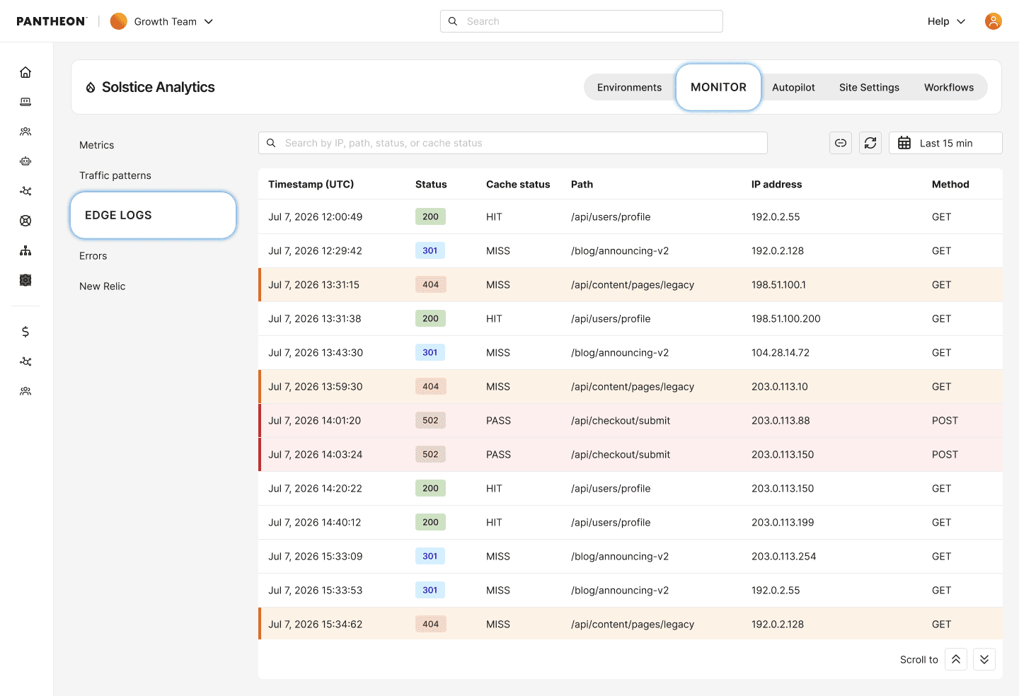 edge access logs showing access logs