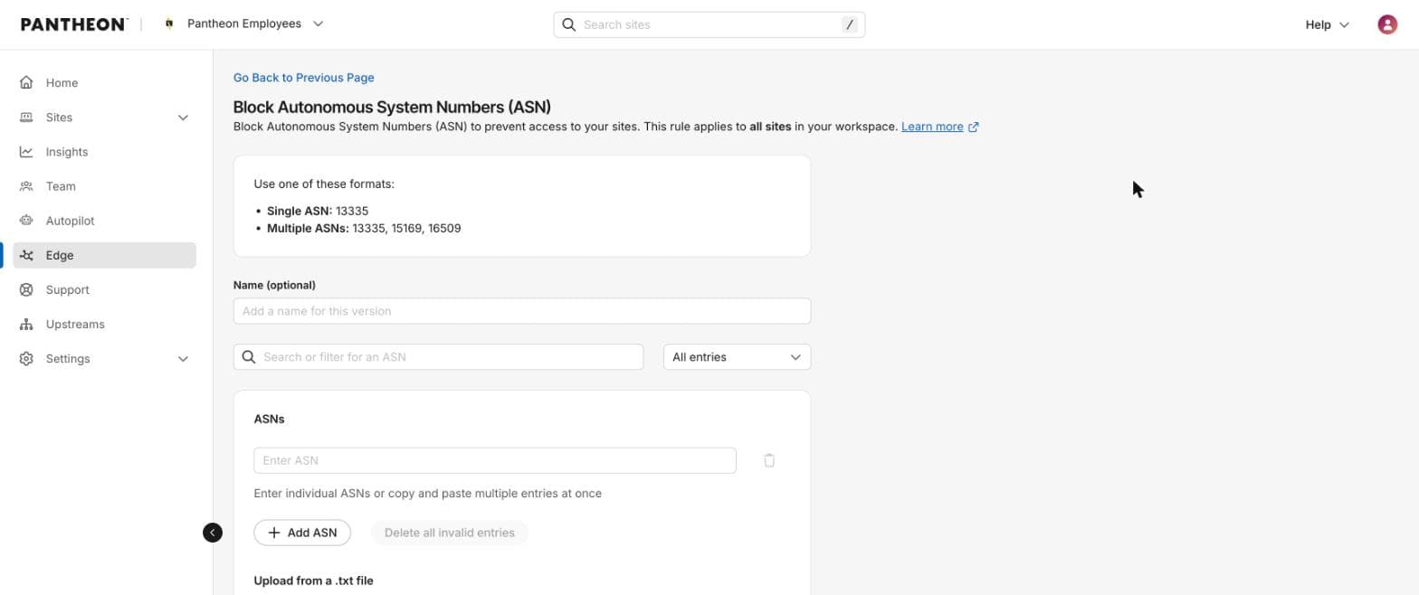 dashboard showing asn blocking interface