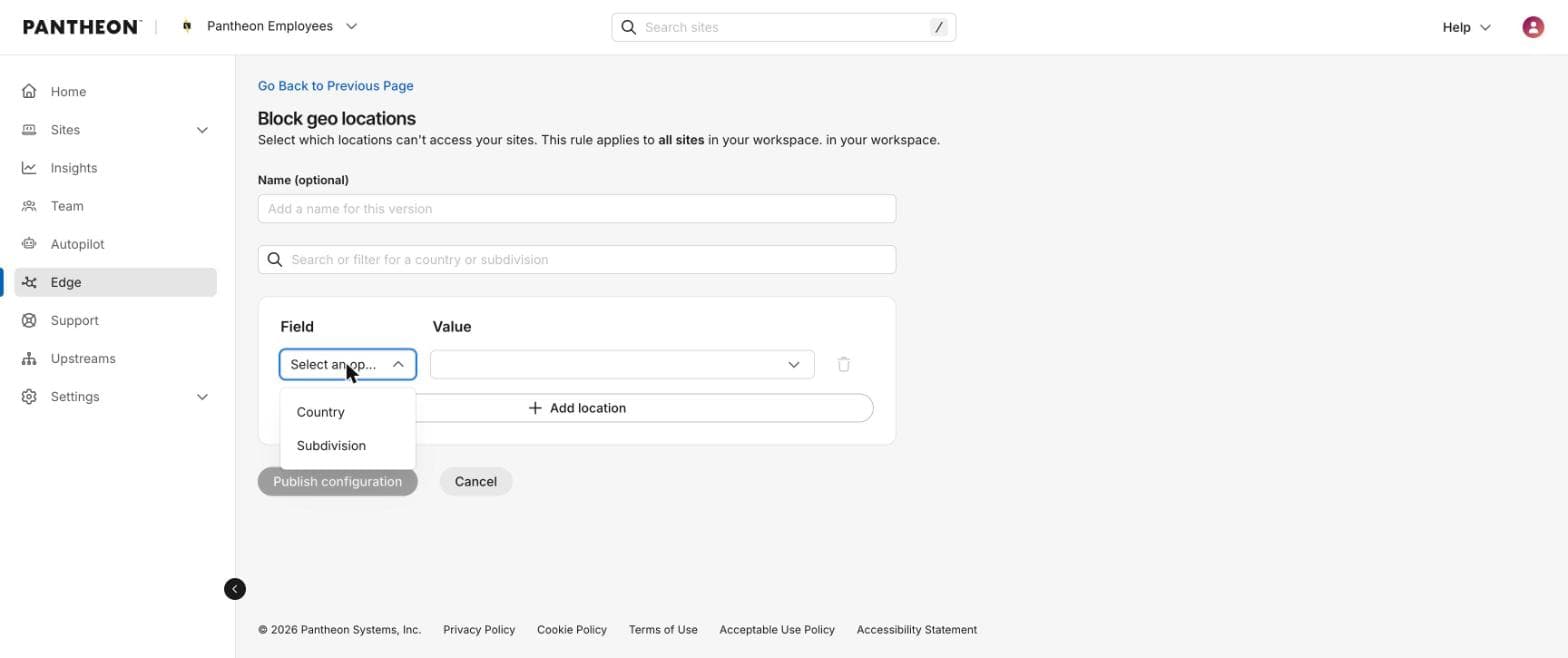 dashboard showing geo blocking interface
