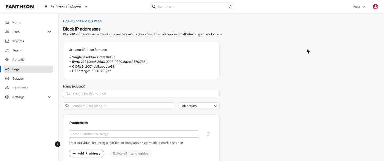 dashboard showing ip blocking interface