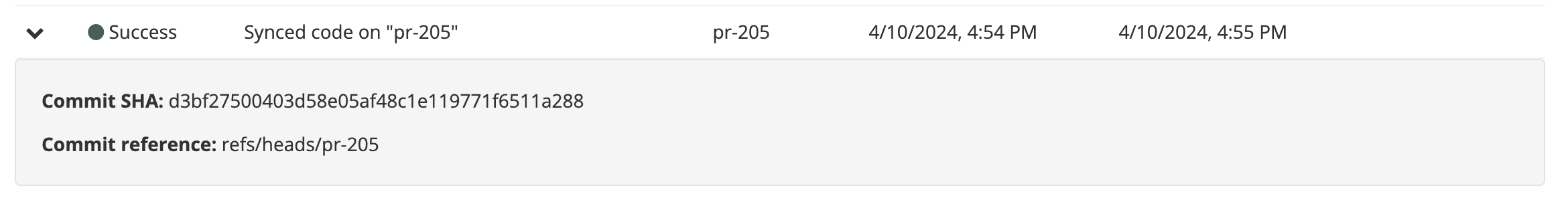 Workflow status details for code sync