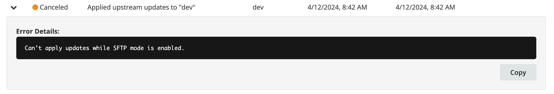 Workflow status details for error code