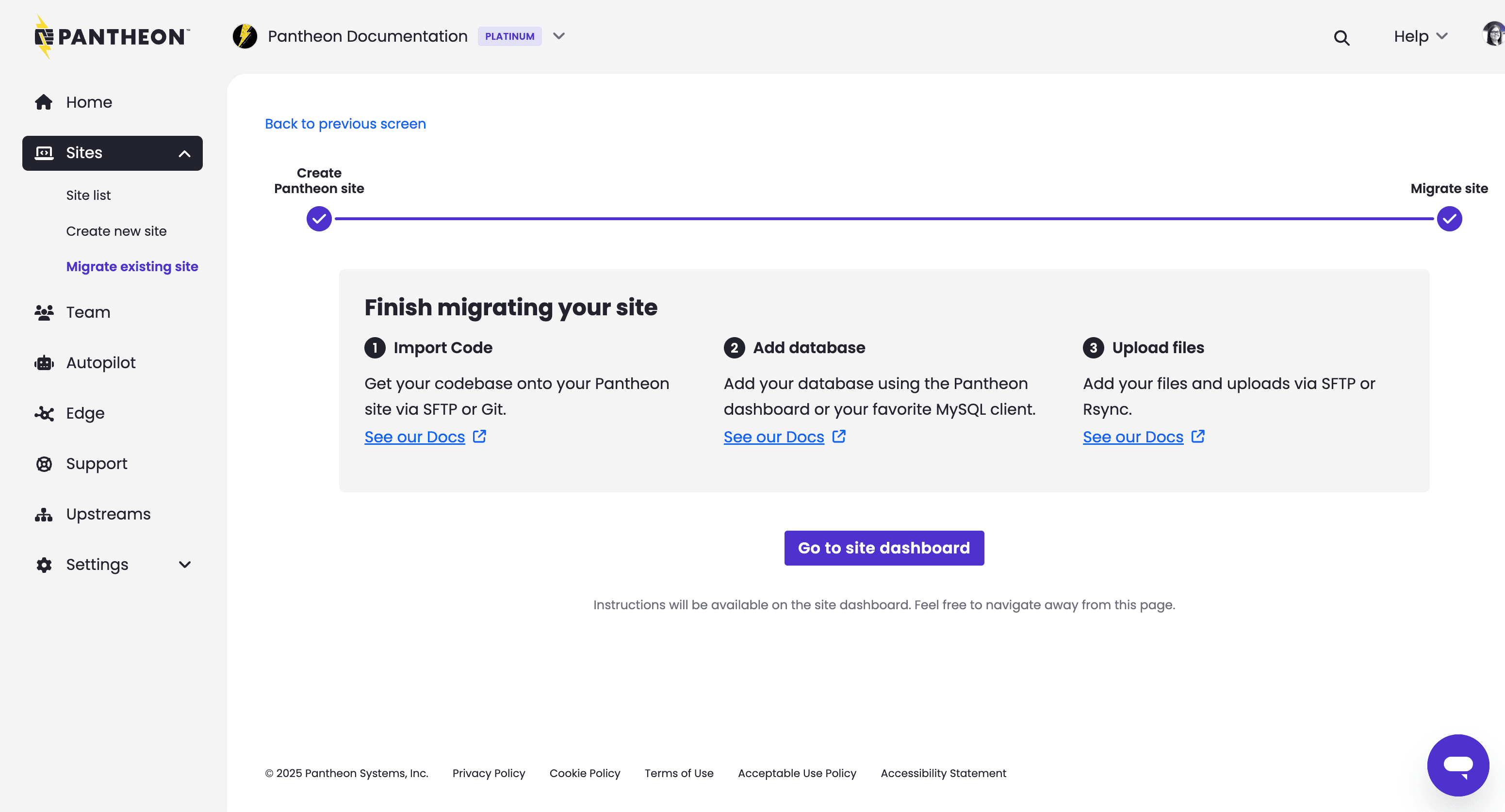 Manual migration prompts in the dashboard