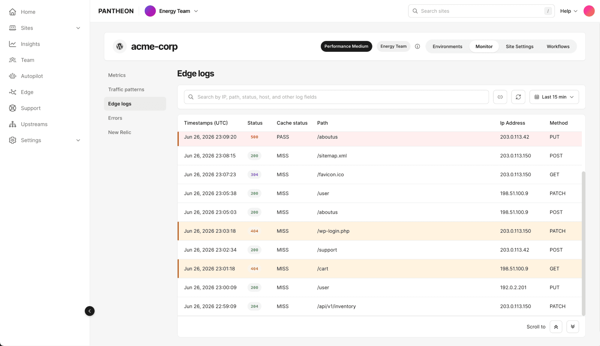 edge access logs showing access logs