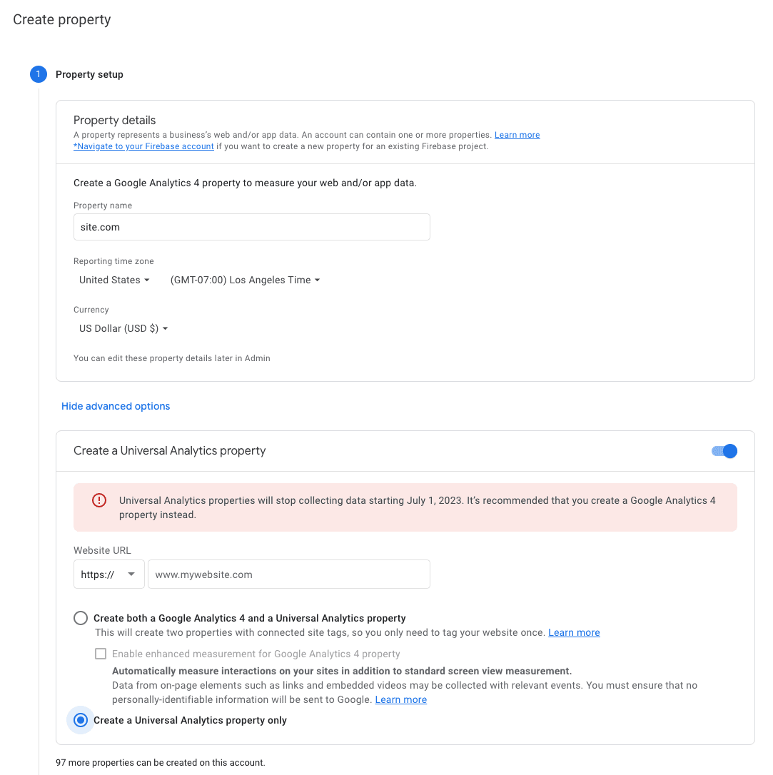 Google Analytics Property Setup