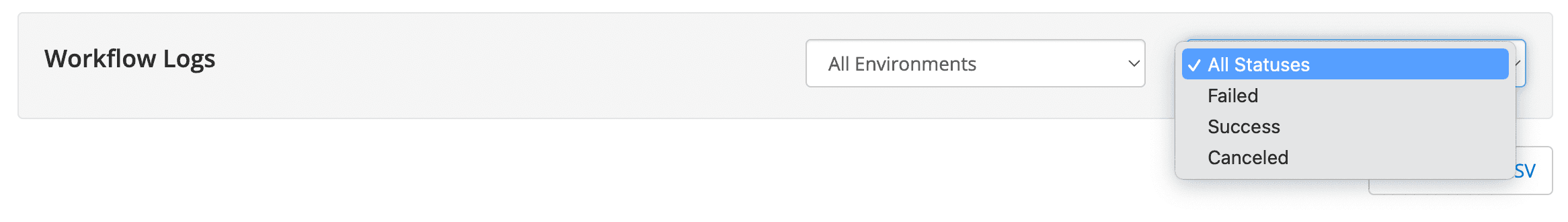 Workflow filtering options