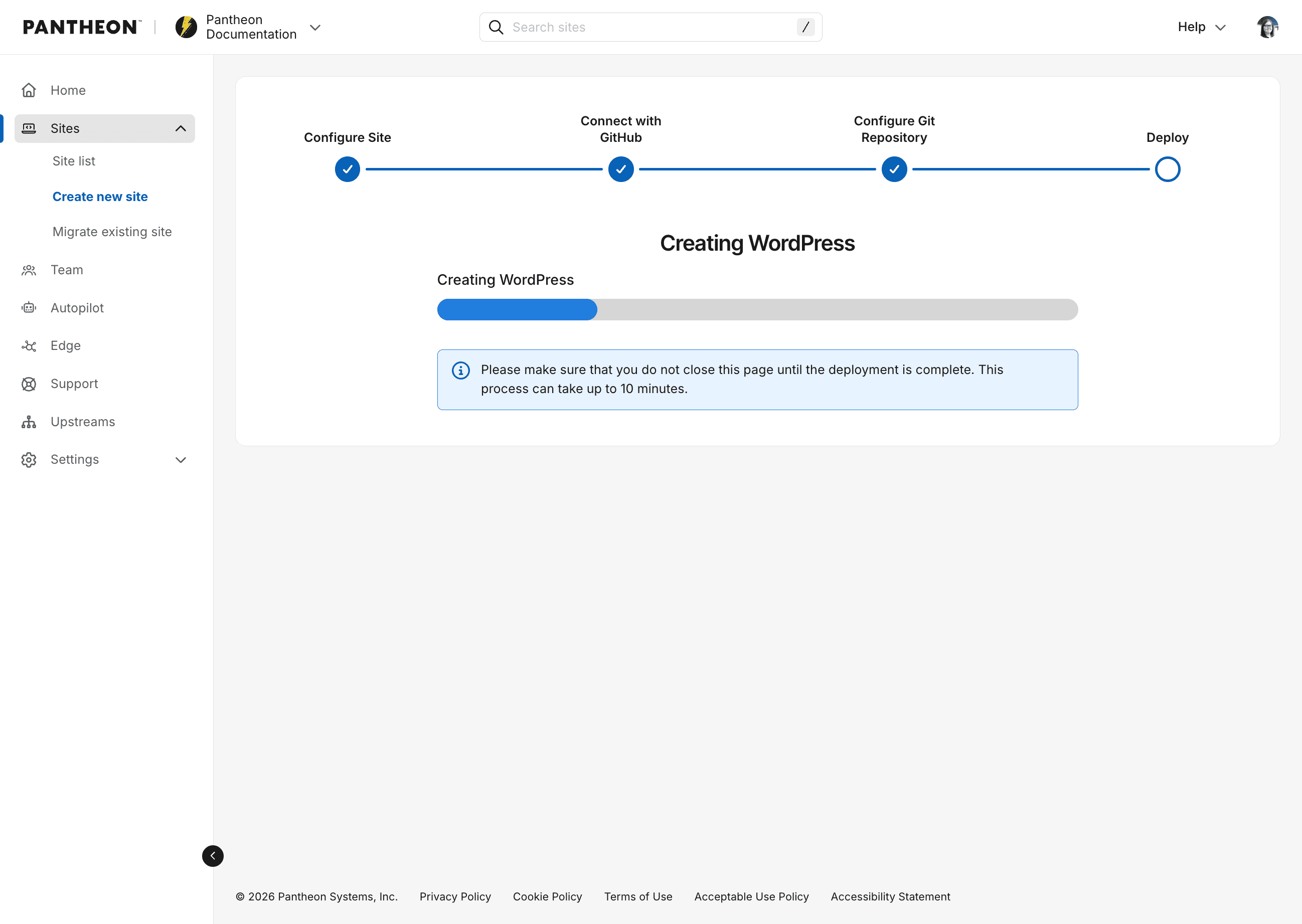 site creation in progress