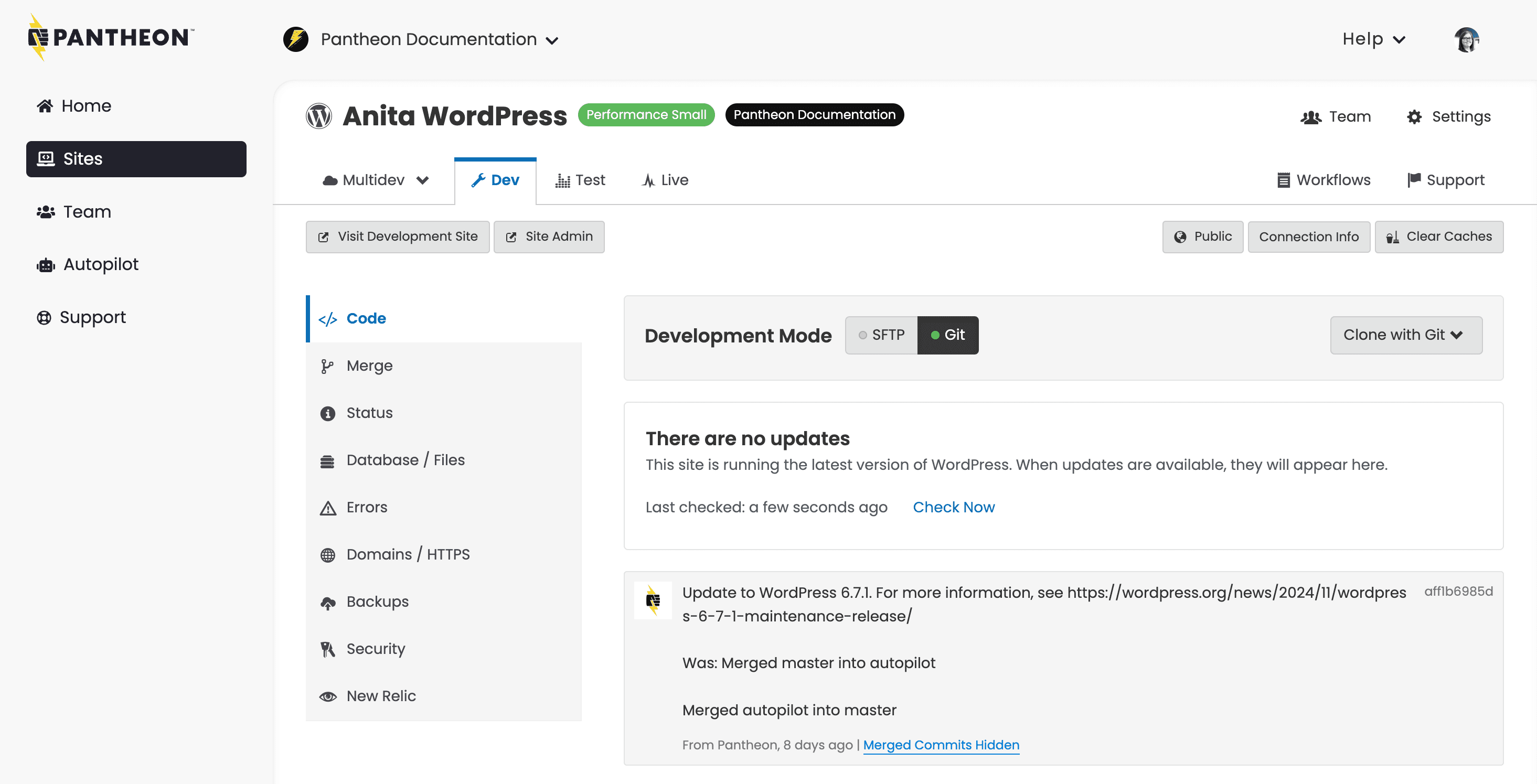The Pantheon Site Dashboard