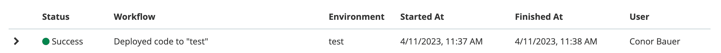 Workflow status details example for success