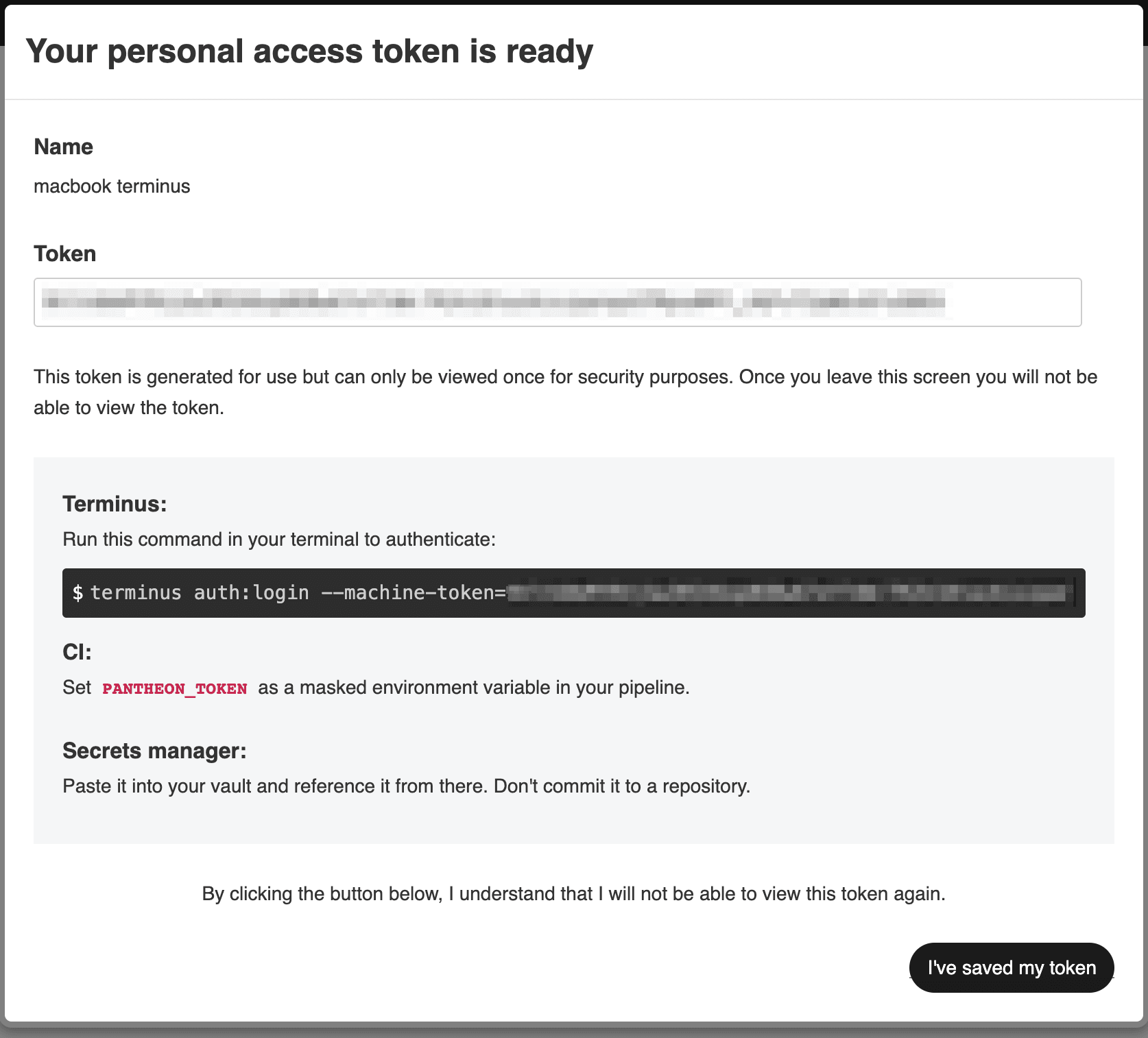 New Personal Access Token successfully created