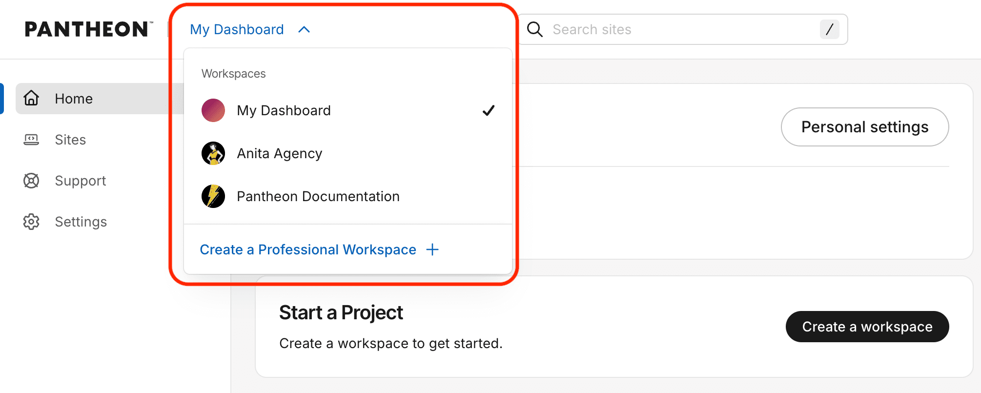Workspace switcher shows a personal and Agency workspace