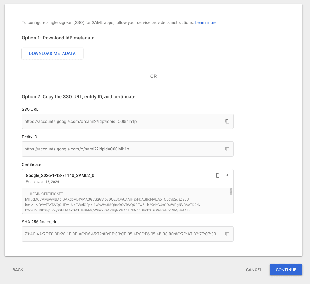 Google IdP Information