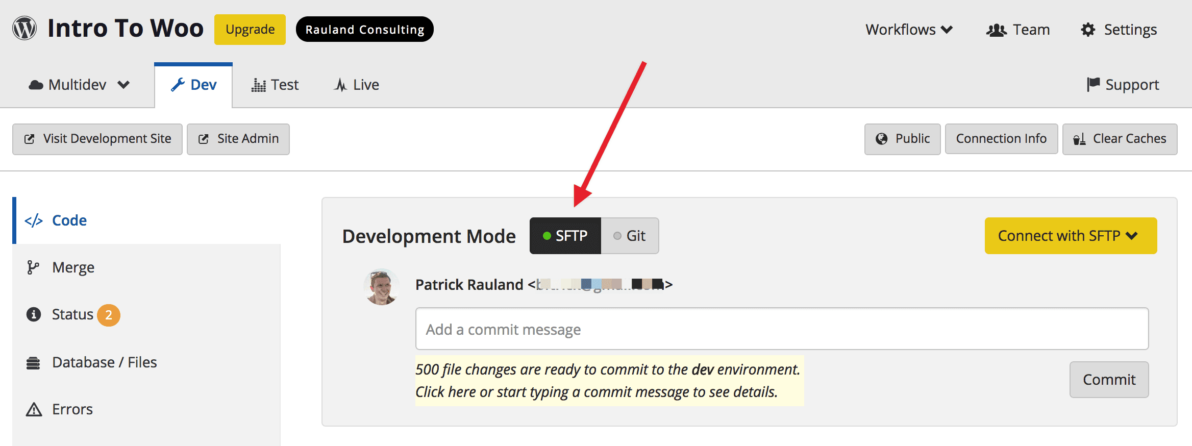 Pantheon dashboard SFTP changes