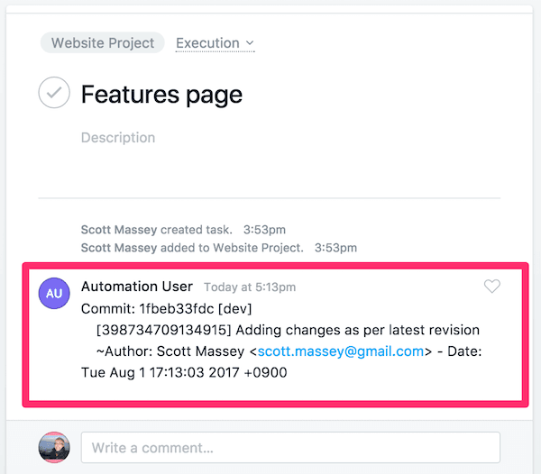 Asana message