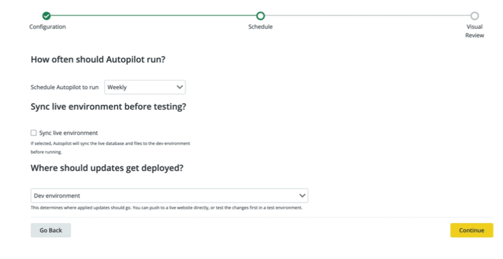 Autopilot Setup Wizard Schedule