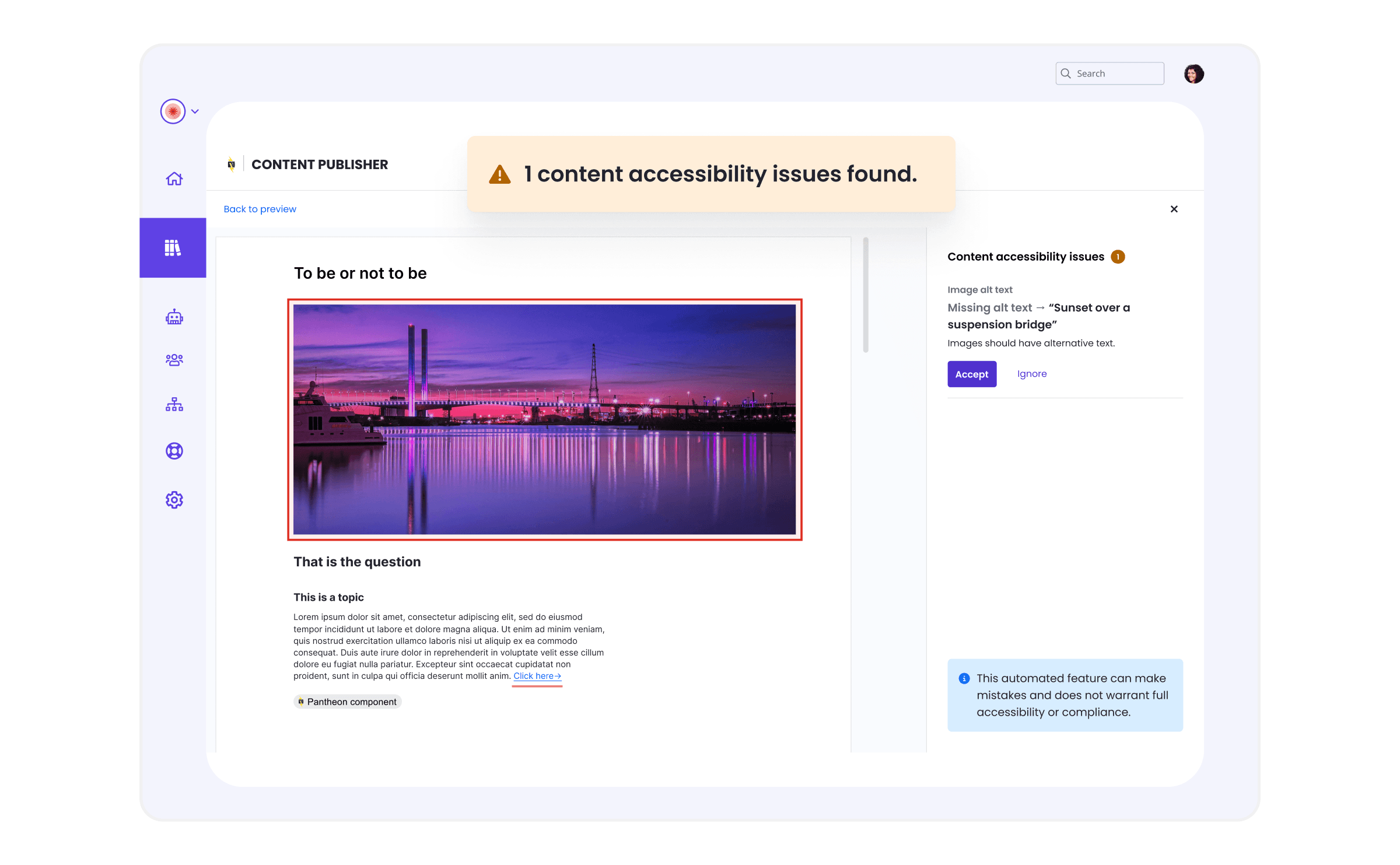 content publisher quality assistant accessibility checker