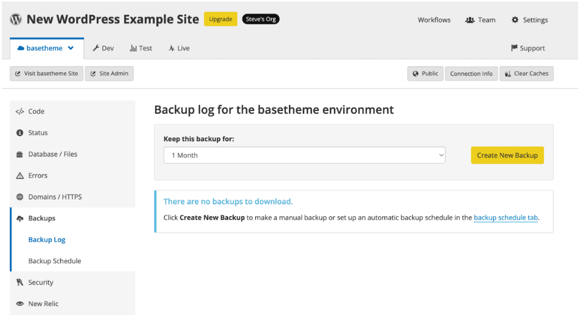 Create New Backup Button