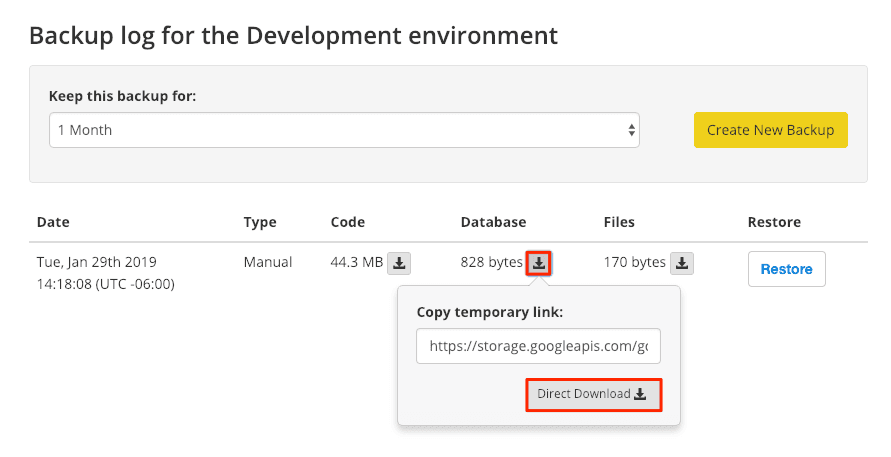 Access site backups Pantheon Dashboard