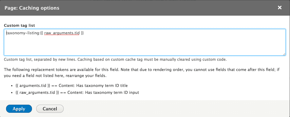 Views caching config form