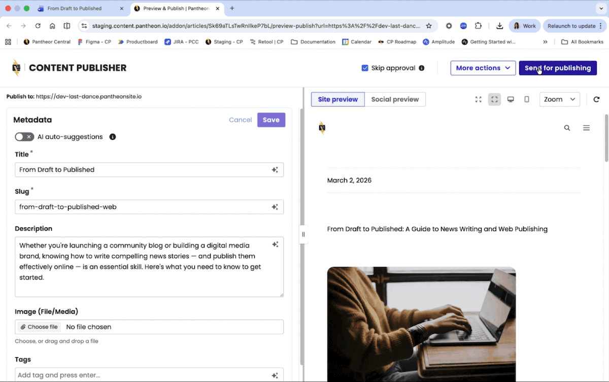 Microsoft Word Content Publisher workflow