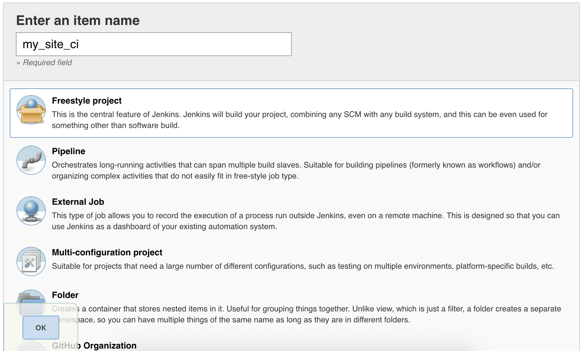 New Jenkins project
