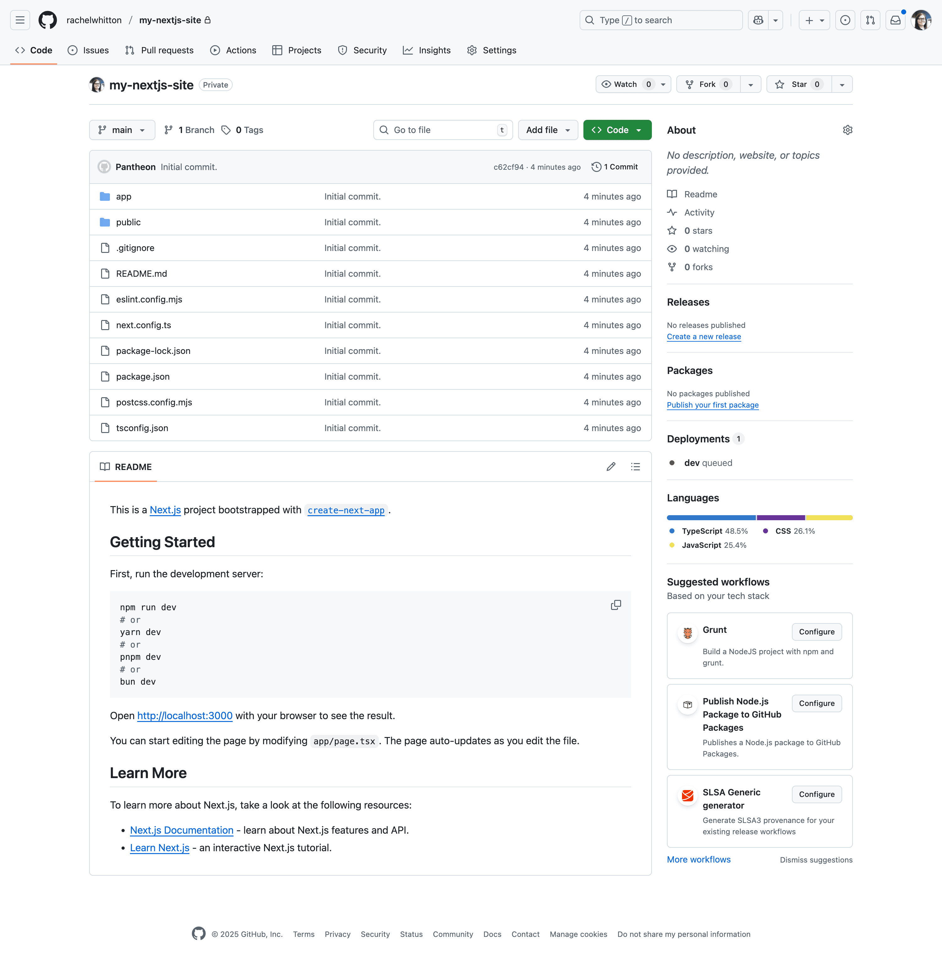 GitHub repository with sample code for Next.js site on Pantheon