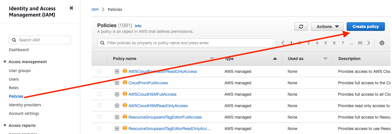 Create AWS S3 access step 1