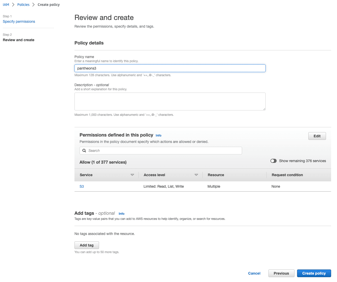 Create AWS S3 access step 3