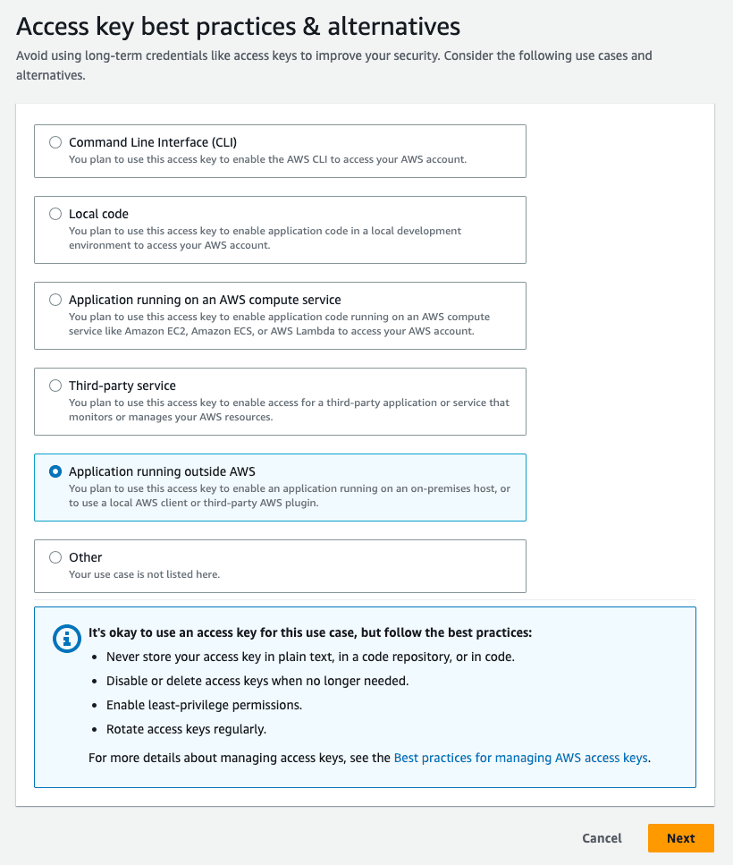 Create AWS S3 access step 8