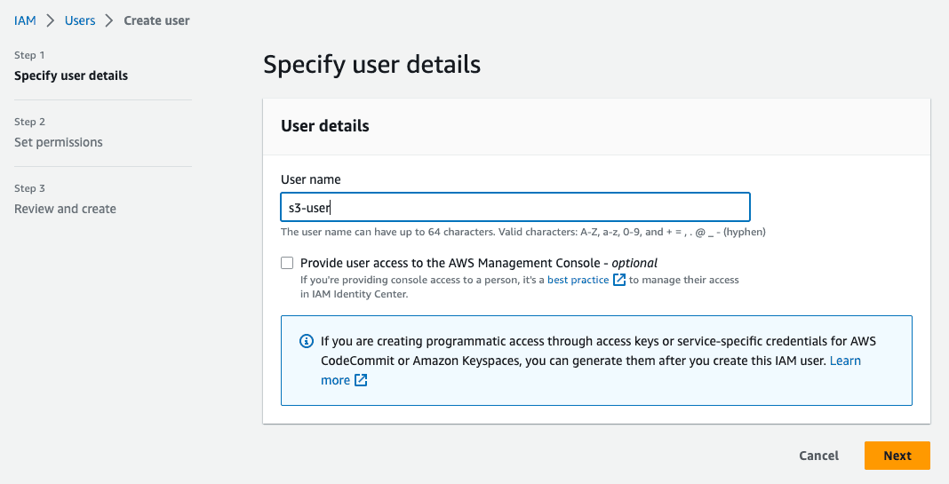 Create AWS S3 access step 5