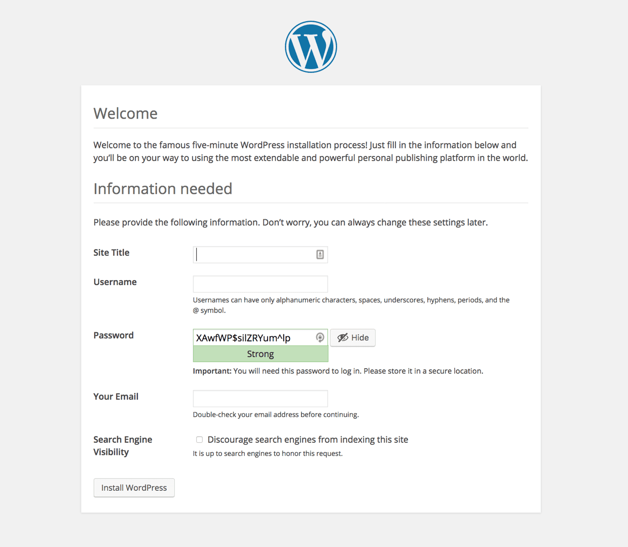 Install WordPress via the WordPress admin interface