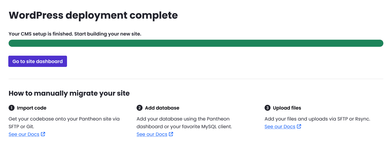 Creating Your Site on Pantheon Complete for manual migration