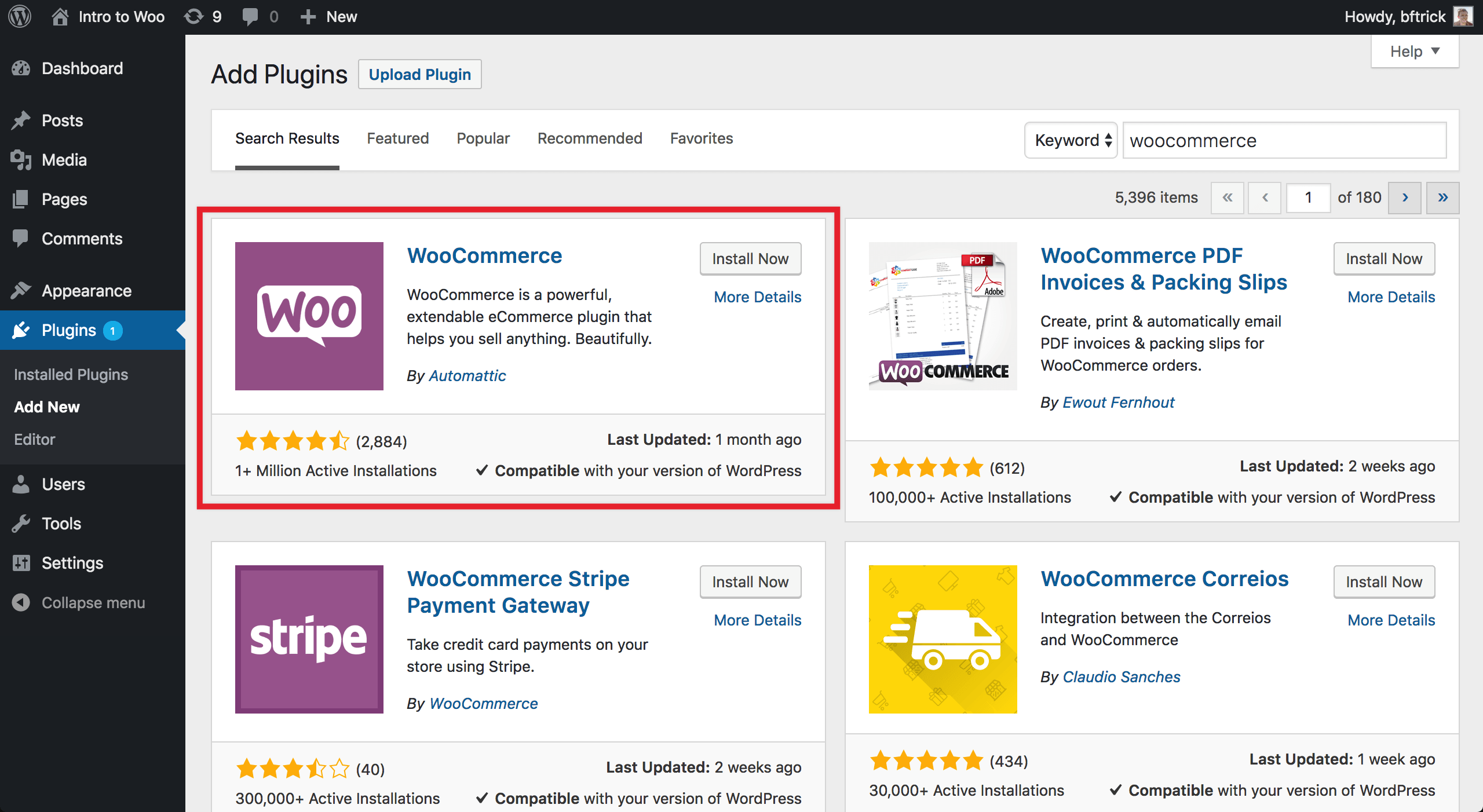 WooCommerce plugin installation