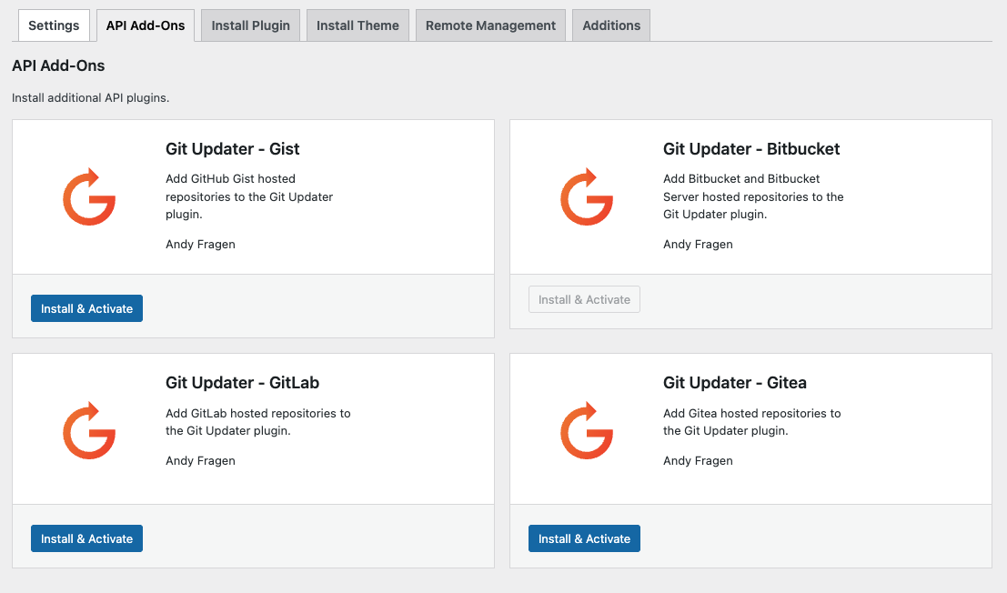 Git Updater API Add-Ons