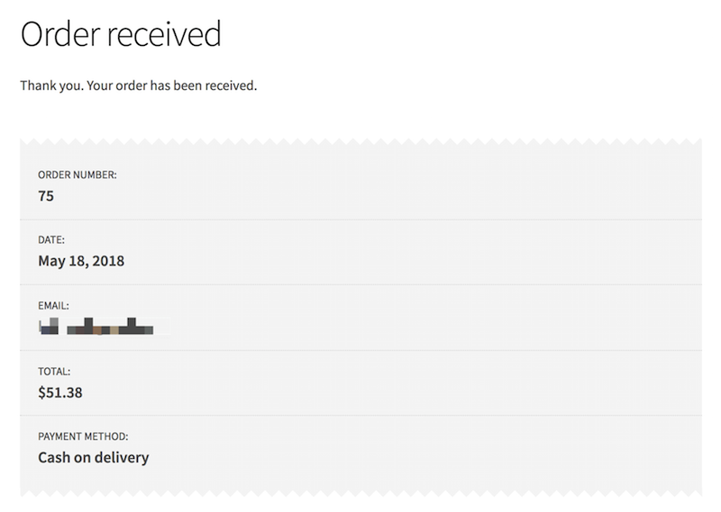 WooCommerce order received thank you message