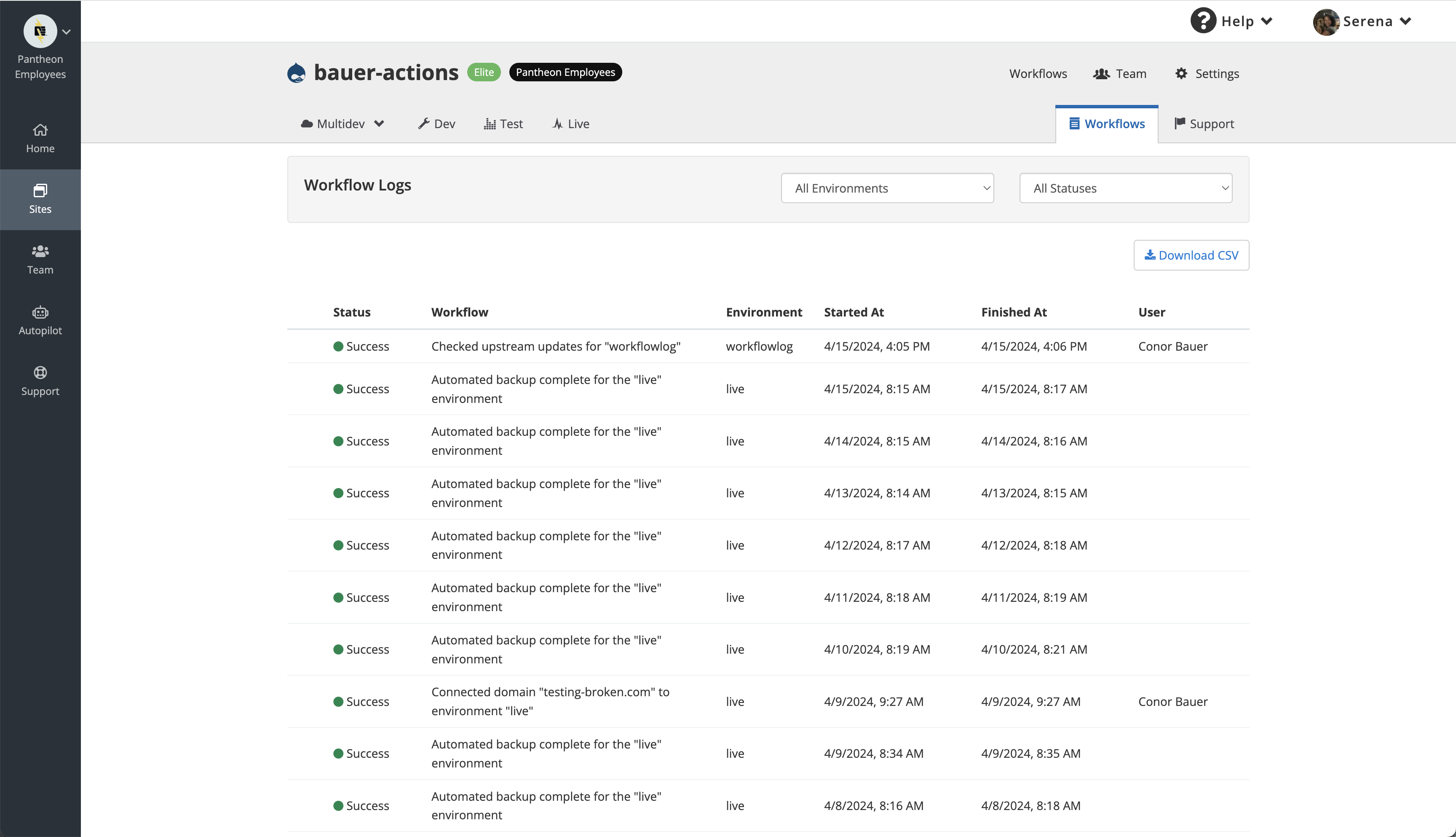 Access workflows tab from site dashboard