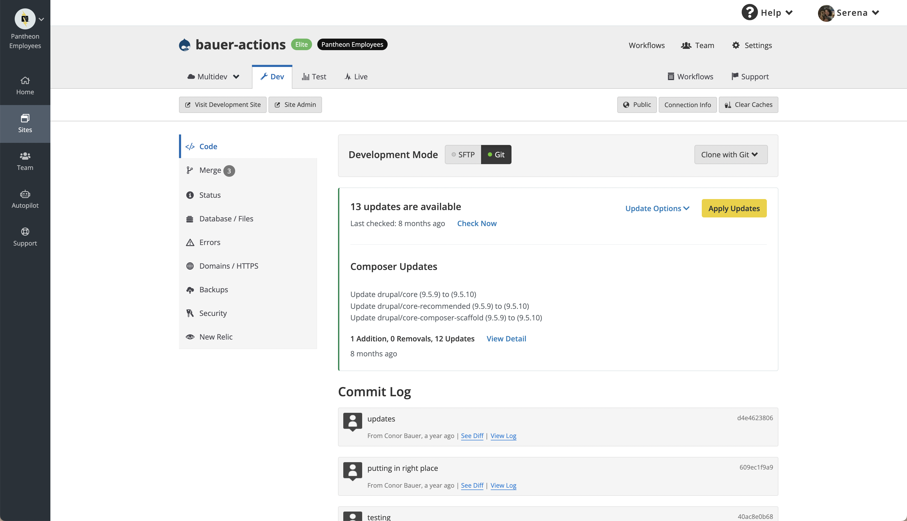 Access workflows tab from site dashboard