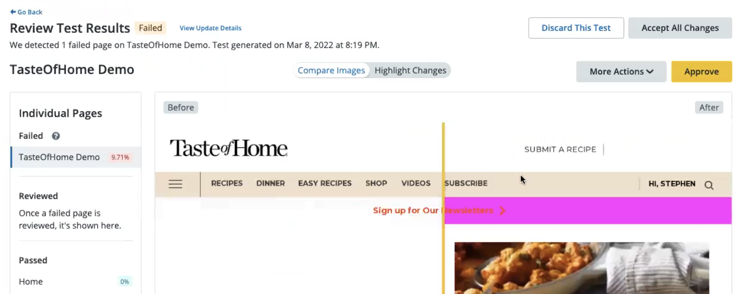 Review visual regression test results in the Pantheon Dashboard using Autopilot