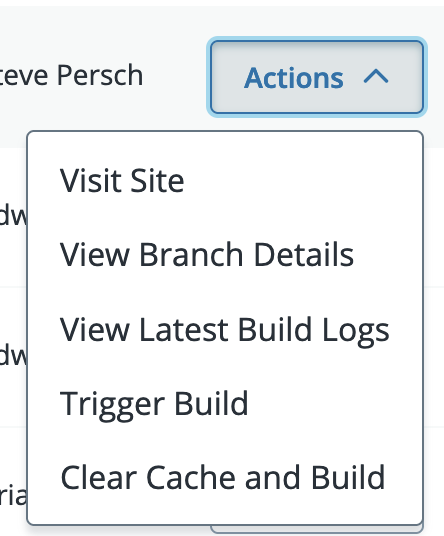 Screenshot of Multidev menu