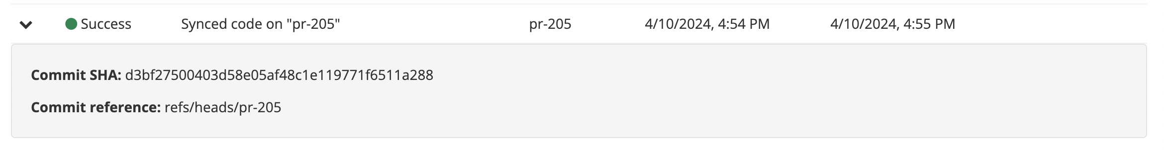 Workflow status details for code sync