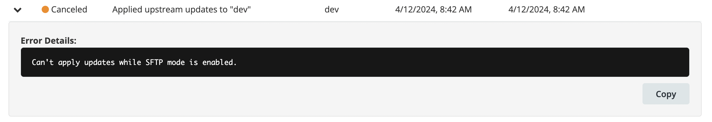 Workflow status details for error code