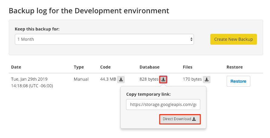 Access site backups Pantheon Dashboard