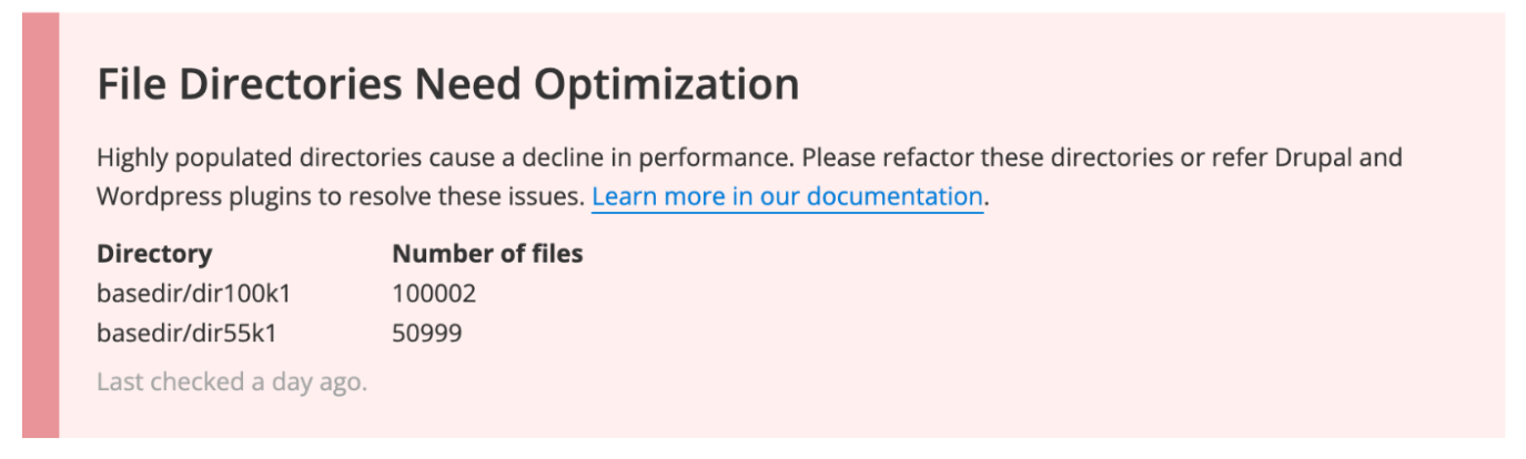 Sample critical status report for exceeding 100k files