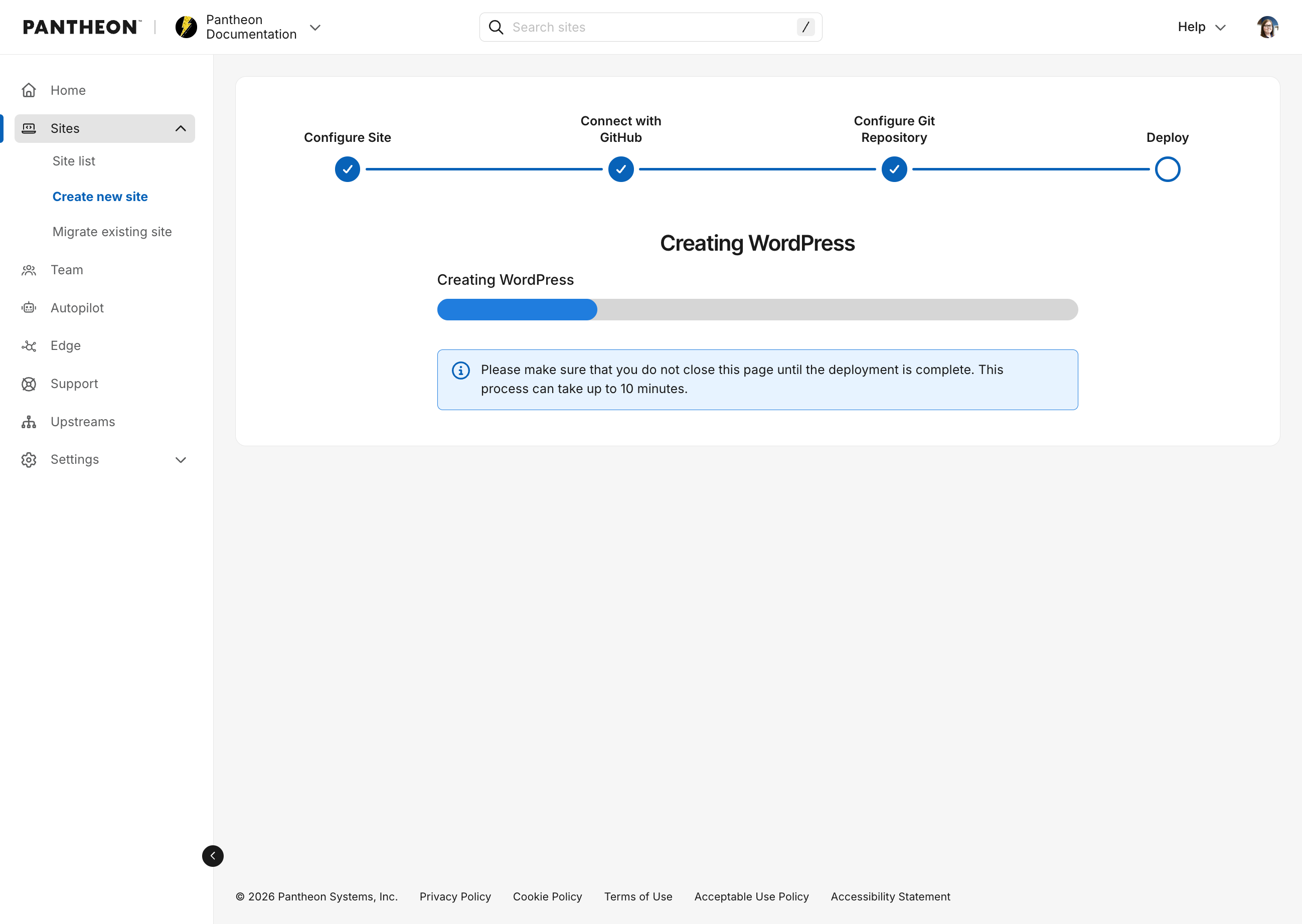 site creation in progress