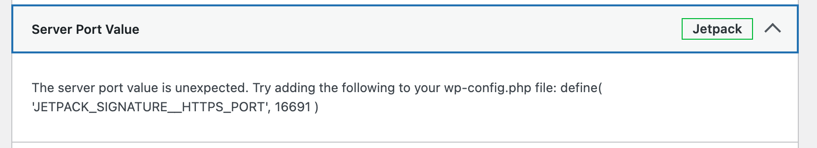 Jetpack error message unexpected Server port value